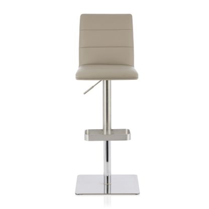 An Image of Aerith Bar Stool In Taupe Faux Leather And Stainless Steel Base
