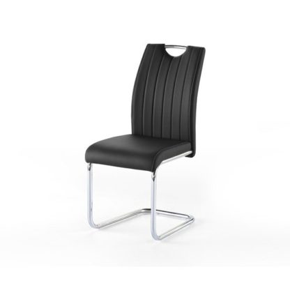 An Image of Riva1 Dining Chair In Black Faux Leather With Handle Hole