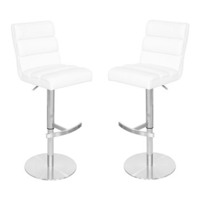 An Image of Bianca White Leather Bar Stool In Pair