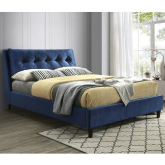 An Image of Megan Velvet Upholstered King Size Bed In Blue