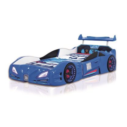 An Image of Buggati Veron Childrens Car Bed In Blue With Spoiler And LED