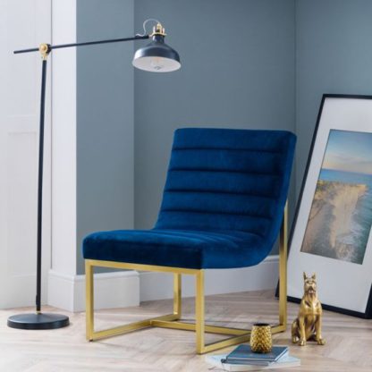 An Image of Bellagio Velvet Bedroom Chair In Blue And Gold