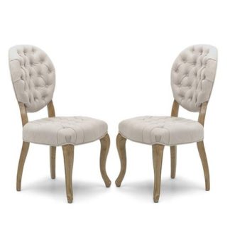 An Image of Elsa Fabric Dining Chair In Natural With Walnut Legs In A Pair