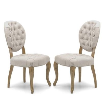 An Image of Elsa Fabric Dining Chair In Natural With Walnut Legs In A Pair