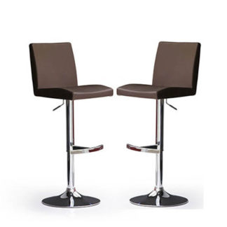An Image of Lopes Bar Stools In Brown Faux Leather in A Pair