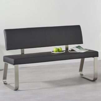 An Image of Celina Medium Dining Bench In Black Faux Leather