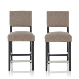 An Image of Vibio Bar Stools In Silver Fabric And Black Legs In A Pair