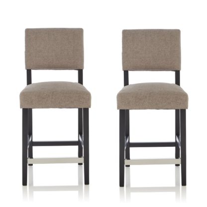 An Image of Vibio Bar Stools In Silver Fabric And Black Legs In A Pair