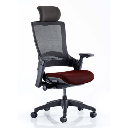 14a4cb84fd28ef37653551b6b1903a9d3fc513f2b3ca03c03e1ed4f1854722a9.jpg An Image of Molet Black Back Headrest Office Chair With Ginseng Chilli Seat