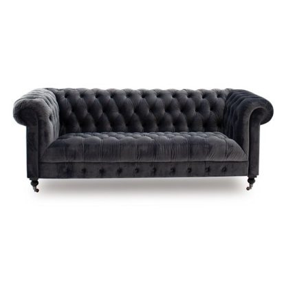 An Image of Reedy Chesterfield Three Seater Sofa In Grey With Metal Castor