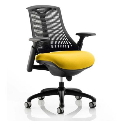 An Image of Flex Task Black Back Office Chair With Senna Yellow Seat