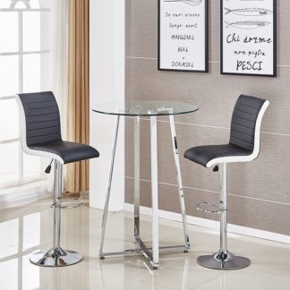 An Image of Poseur Glass Bar Table With 2 Ritz Black And White Bar Stools