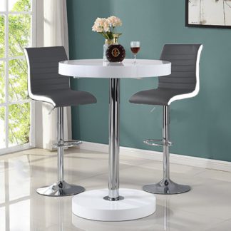An Image of Havana Bar Table In White With 2 Ritz Grey And White Bar Stools