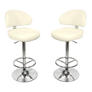 An Image of Casino Cream Leather Bar Stool In Pair