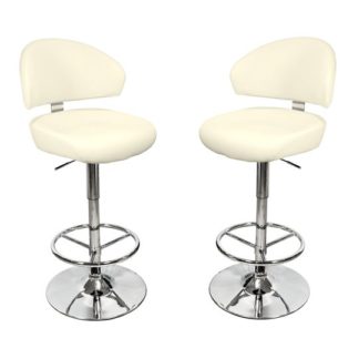 An Image of Casino Cream Leather Bar Stool In Pair