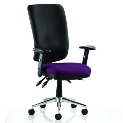 15dfb7f98dbbd9fcdd5ecc0fbd0d7e7f368b71a5da690d391cbdb69d3a40f6ca.jpg An Image of Chiro High Black Back Office Chair In Tansy Purple With Arms