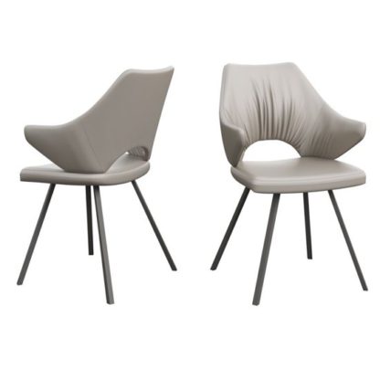 An Image of Zola Taupe Faux Leather Dining Chairs In Pair