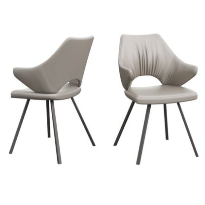 15e8ffc4f4a6af469deda0a570ffa1c6995678bfe5950a44fe6b9c9ef6e21f74.jpg An Image of Zola Taupe Faux Leather Dining Chairs In Pair