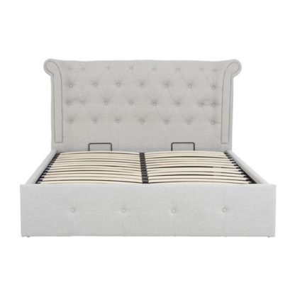 An Image of Cujam Fabric King Size Bed In Light Grey Velvet