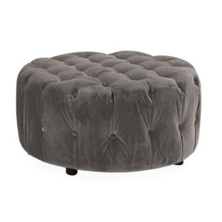 An Image of Reedy Velvet Deep Buttoned Foot Stool In Grey Finish