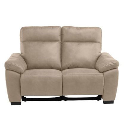 An Image of Farrow Fabric Electric Recliner 2 Seater Sofa In Natural
