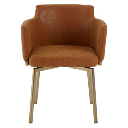 16c145d055c12246af1b031a42b156819e1694730ad271c5700eecaf38bba838.jpg An Image of Chamukuy Dining Chair With Soft Faux Brown Leather