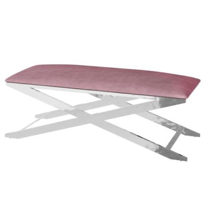 An Image of Vertue Velvet Fabric Upholstered Dining Bench In Pink