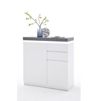 An Image of Mentis Shoe Storage Cabinet In Matt White And Concrete With LED