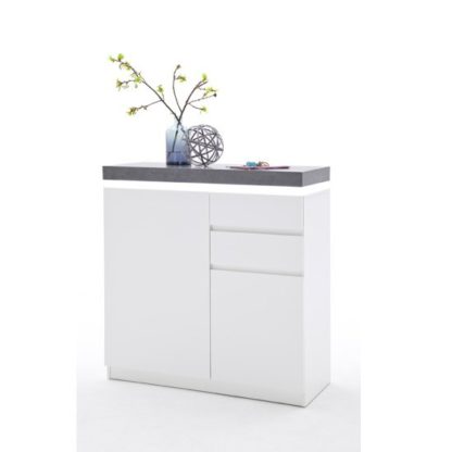 1730b236ffcc2c661400f40a5ca52c834864b157f91d367cb89a9075f430d99d.jpg An Image of Mentis Shoe Storage Cabinet In Matt White And Concrete With LED