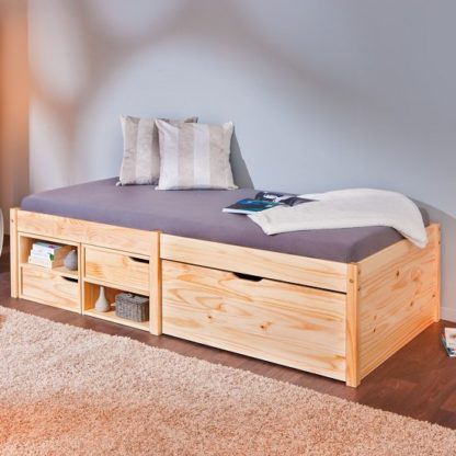 1764a403681c966bded13acd3a0d26d0f54fd8462217ea316840b54f11041b14.jpg An Image of Camden Storage Bed In Natural With 2 Drawers And Pullout Cabinet