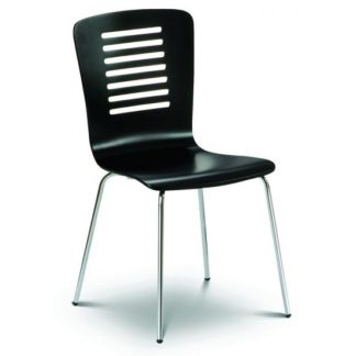 An Image of Brent Dining Chair In Black Lacquered With Chrome Legs