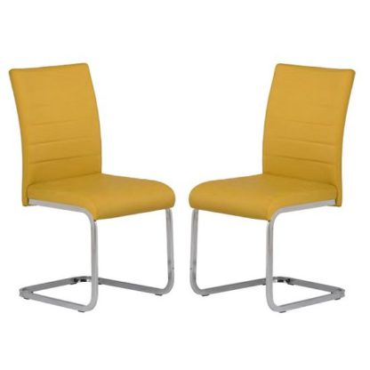 An Image of Pindall Dining Chair In Yellow With Chrome Frame In A Pair