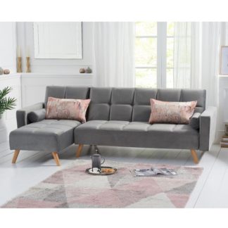 An Image of Headen Velvet Left Hand Facing Chaise In Grey With Wood Legs