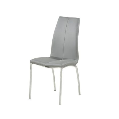 17d234330f8b92789891cc02b6bb789c633b224aefd136a4706d7f37fe3e44b1.jpg An Image of Opal Dining Chair In Grey Faux Leather With Chrome Base