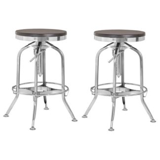 An Image of Diwo Silver Chromed Bar Stools With Ash Wood Seat In Pair