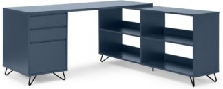 An Image of Elona Corner Desk with Open Sideboard, Slate Blue & Black