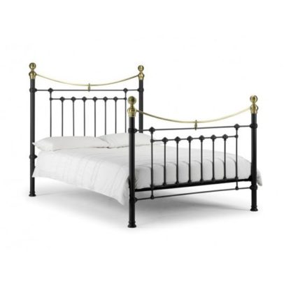 An Image of Victory Metal King Size Bed In Satin Black With Brass Effect