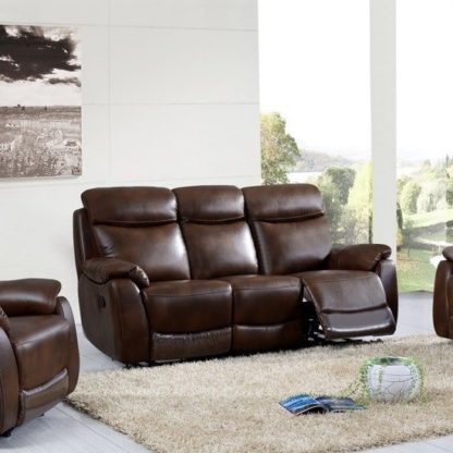 An Image of Canton Recliner 3 Seater Sofa In Tan Faux Leather