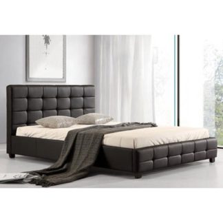 An Image of Lattice Faux Leather Double Bed In Black
