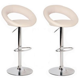 An Image of Leoni Bar Stools In Cream Faux Leather in A Pair