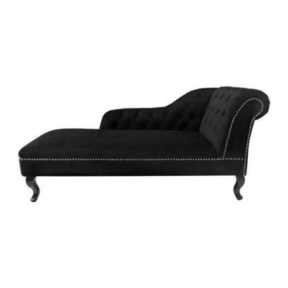 An Image of Remo Chesterfield Chaise Lounge In Black Velvet And Right Armres