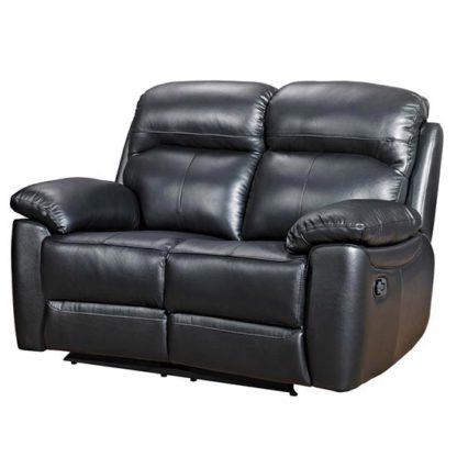 An Image of Aston Leather 2 Seater Fixed Sofa In Black