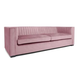 An Image of Victoria Brushed Velvet 4 Seater Sofa In Pink Blush