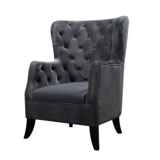 An Image of Oxford Sofa Chair In Grey Velvet Fabric With Dark Wooden Feet