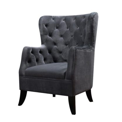 19119fd9b2eebb1156164247a1a178f568dd52c65604f384fa9fa9cdc409ccfa.jpg An Image of Oxford Sofa Chair In Grey Velvet Fabric With Dark Wooden Feet