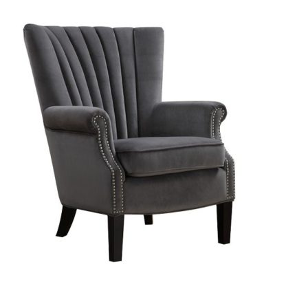 An Image of Silon Fabric Armchair In Grey Velvet And Dark Black Legs
