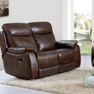 An Image of Pincoya Power Leather 2 Seater Sofa In Tan