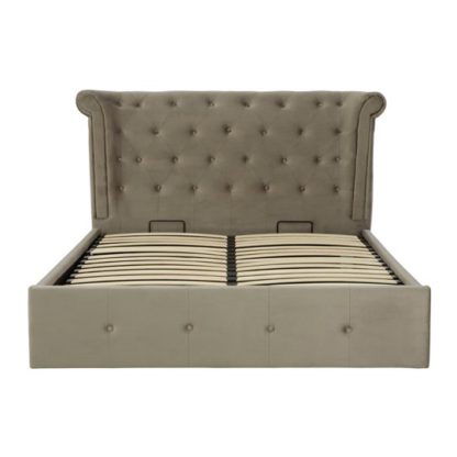 1998f3838a400b5df3275cfcd3785b0f290c2e240617daf65c551a484dd00353.jpg An Image of Cujam Ottoman Fabric King Size Bed In Grey Brush Velvet