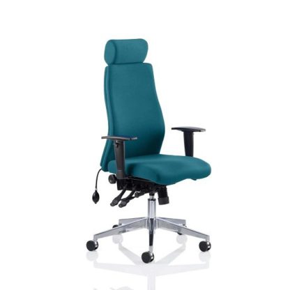 19ca7f54d7f30dc8cdf8b8eab0a5de865664a77d658c990e34f9bb15a37d7c45.jpg An Image of Penza Office Chair In Maringa Teal With Adjustable Arms