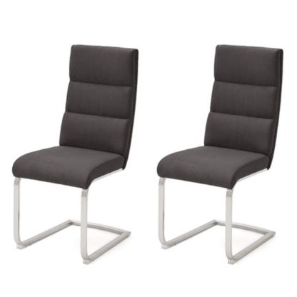 An Image of Hiulia Anthracite Leather Cantilever Dining Chair In A Pair
